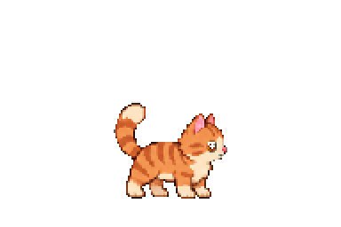 Stills app companion artwork for Apple iPhone, iPad, and Mac showing Ginger Cat, an orange striped pixel-art cat with an upright curled tail