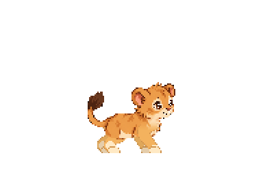 Stills app companion artwork for Apple iPhone, iPad, and Mac showing Lion Cub, a golden pixel-art lion cub with a brown-tipped tail