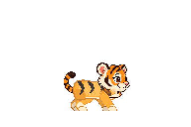 Stills app companion artwork for Apple iPhone, iPad, and Mac showing Tiger Cub, an orange pixel-art tiger cub with black stripes and a white muzzle